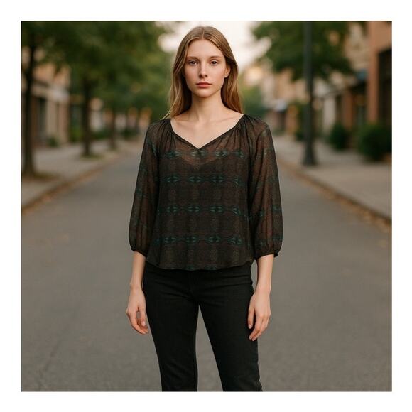 Zara Basic Boho Sheer Blouse Self-Tie Neck Multicolor Long Sleeve Small - Picture 15 of 15